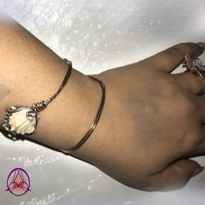 Rose gold copper bracelet faux diamonds real shell